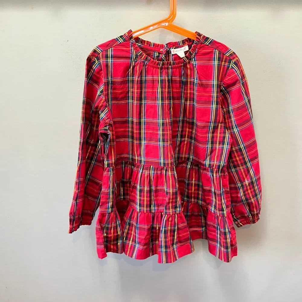 Crwecuts Girls' tiered‎ top in red Stewart tartan- XL
